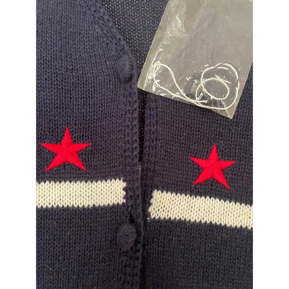 NWT All Points Knit Cardigan Sweater Patriotic Navy Blue Striped Red Stars Med - Picture 5 of 6